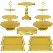 8 Pcs Cake Stand Gold Metal Dessert Table Display Set, 3-Tier Cupcake Stand, Cake Display Tower and Cookie Tray Rack Serving Tray for Birthday Party, Weddings, Baby Shower (Gold)