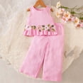 thumbnail image 4 of ITSAME Girls Outfit 2-Piece, Floral Embroidery Ruffle Tank Top and Loose Pants Summer Fashion Casual Set Pink Size 2-3T, 4 of 9