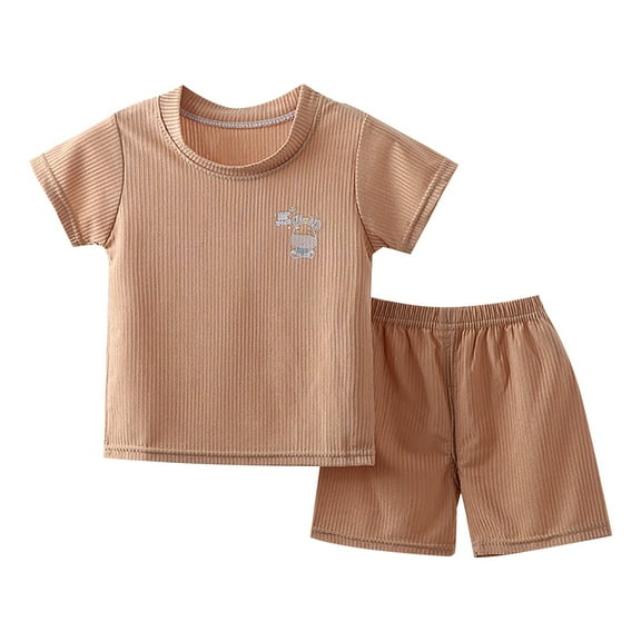 Ketyyh-chn99 Boys Set Clothes Toddler Boys Shorts Set Printed T-Shirt Shorts 2pcs Little Boy Outfits Summer Clothes Suit Brown,3-4 Years