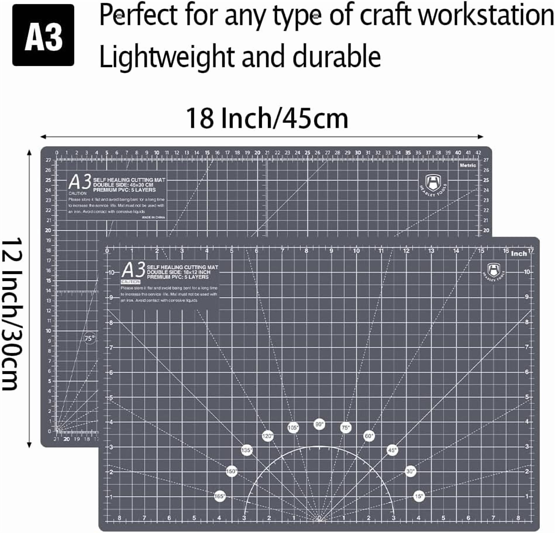 Headley Tools Thickened 24 x 36 Inch Self Healing Sewing Cutting Mat, A1 Rotary Cutting Sewing Mat for Crafts, Double Sided 5-Ply Table Cutting Board for Fabric Quilting Leather Hobby, Grey/Black