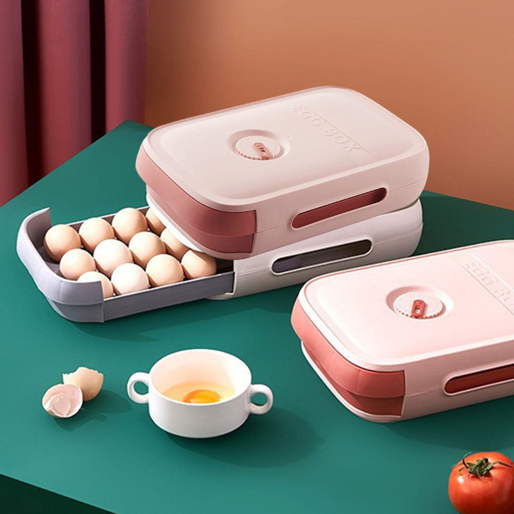 Pink Stackable Egg Storage Organizer Drawer Type Refrigerator Container for 18-20 Eggs PP Plastic Food Storage Box Kitchen Organization