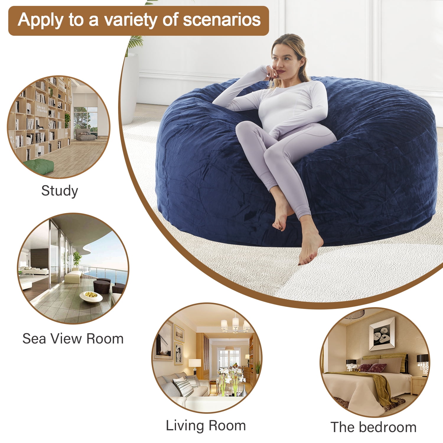 LaoGeoRon 4ft Adult Bean Bag Chairs with Filler Included,Memory Foam Beanbags with Removable Washable Flannel Cover