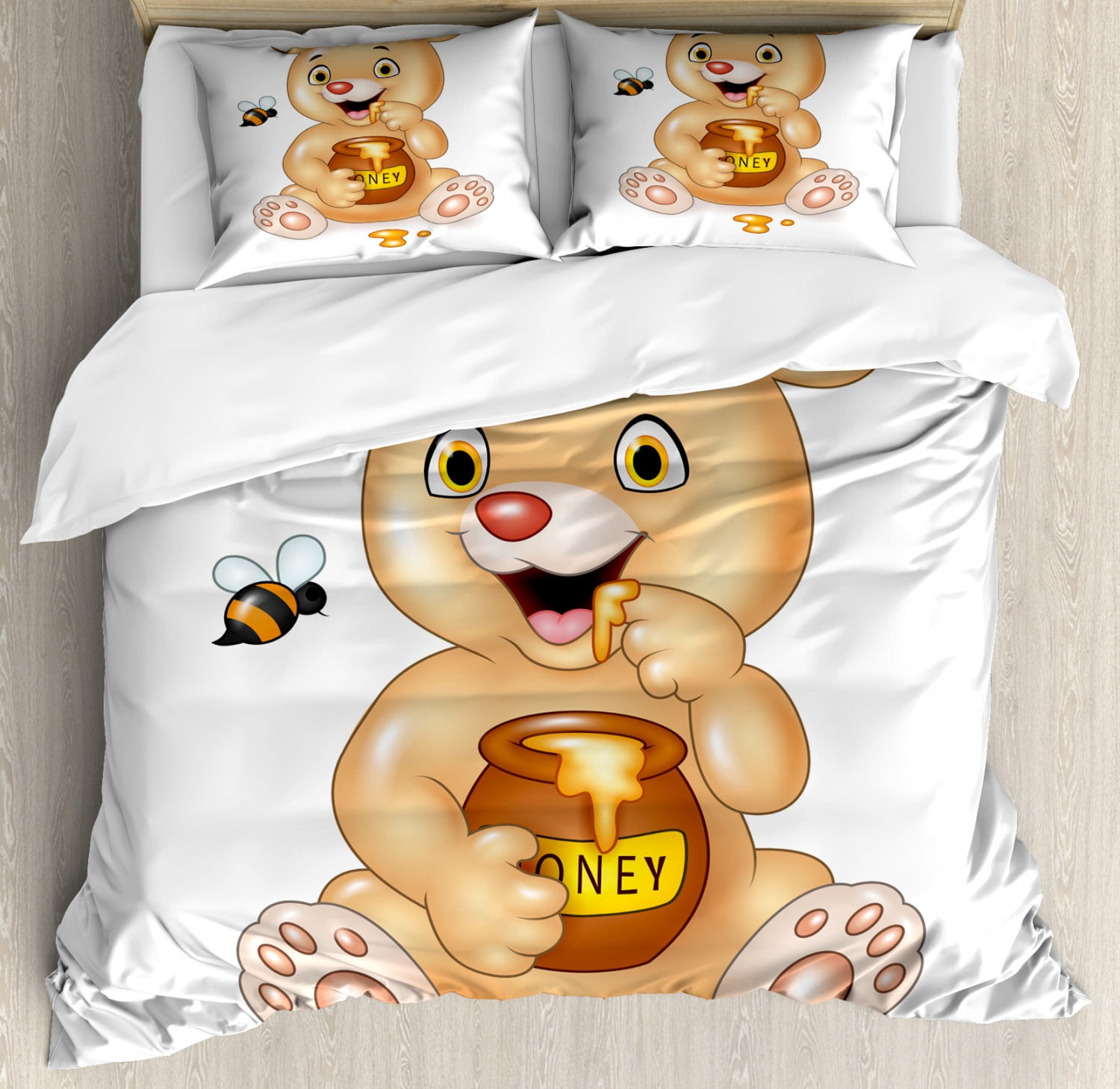 Funny Bear Duvet Cover Set King Size, Graphic Demonstration of a Happy
