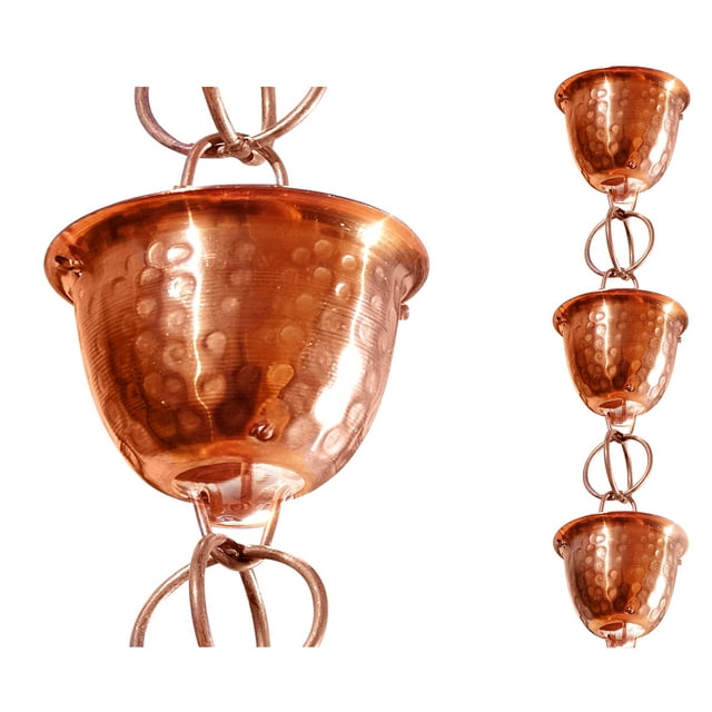 Monarch Rain Chains 26058 Hammered Cup, 3 Ft Rain Chain Extension, Copper