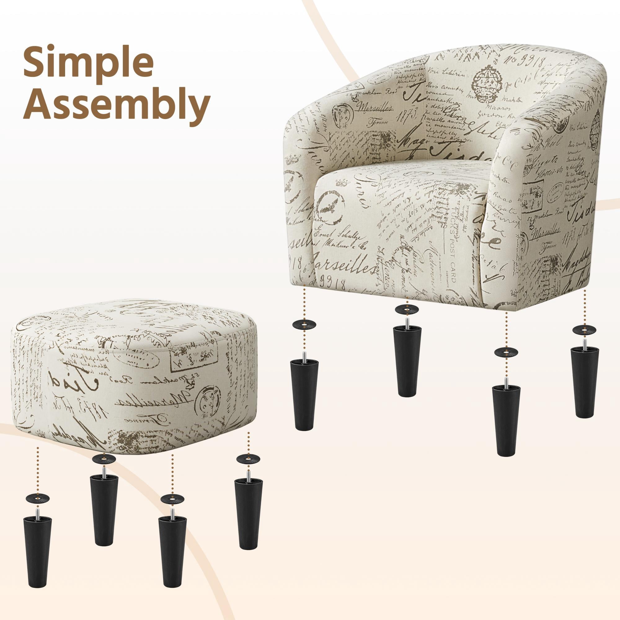 Alden Design Contemporary Upholstered Club Accent Chair with Ottoman for Bedroom Living Room, Letter Print