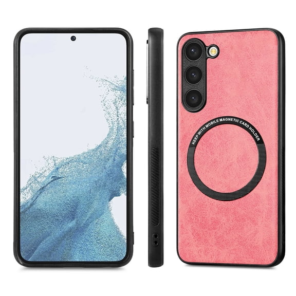 Magnetic PU Leather Case for Samsung Galaxy S23 Plus (6.6 inch),Built in Magnets for MagSafe Charger,Shockproof Protection Lightweight Anti-Scratch Slim Fit Phone Case,Pink