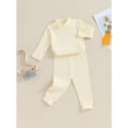 thumbnail image 3 of Bagilaanoe 2pcs Toddler Baby Girl Boy Pants Set Long Sleeve Ribbed Tops + Leggings 12M 18M 24M 3T 4T 5T Kids Casual Clothes, 3 of 9