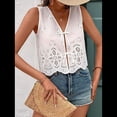 thumbnail image 4 of Chaleco con Lazo Frontal para Mujer, Camiseta Sin Mangas con Bordado Floral Y2K, Cuello en V, Top Corto, Lindas Camisetas para Salir. XXL, 4 of 8