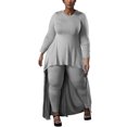 thumbnail image 1 of Gibobby Conjunto de Pantalones para Mujer Conjunto de pantalones con dobladillo irregular informal de manga larga con cuello redondo de color liso para mujer(Gris,XL), 1 of 5