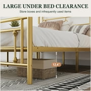 Amolife Twin Size Metal Platform Bed Frame with Vintage Cross Pattern Headboard&Footboard, Gold