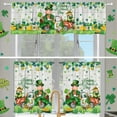 thumbnail image 5 of Curtain Set, 3 Piece St Patricks Day Kitchen Decor, Green Gnome Farmhouse Design, 36'''' Short Window Curtains with Valances, 5 of 5