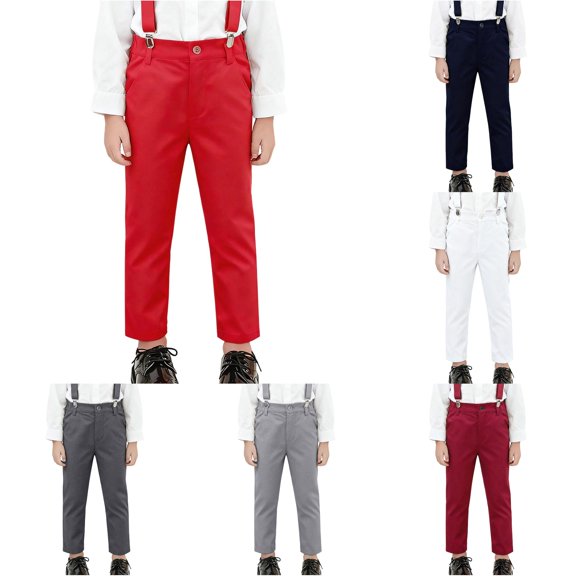 WAYUTE Boys Pants Formal Dress Pants Classic Flat Front Stretch Fit Solid Color School Suit Pants Trousers for Kids and Youth Casual Outdoor,10-11 Y,Red