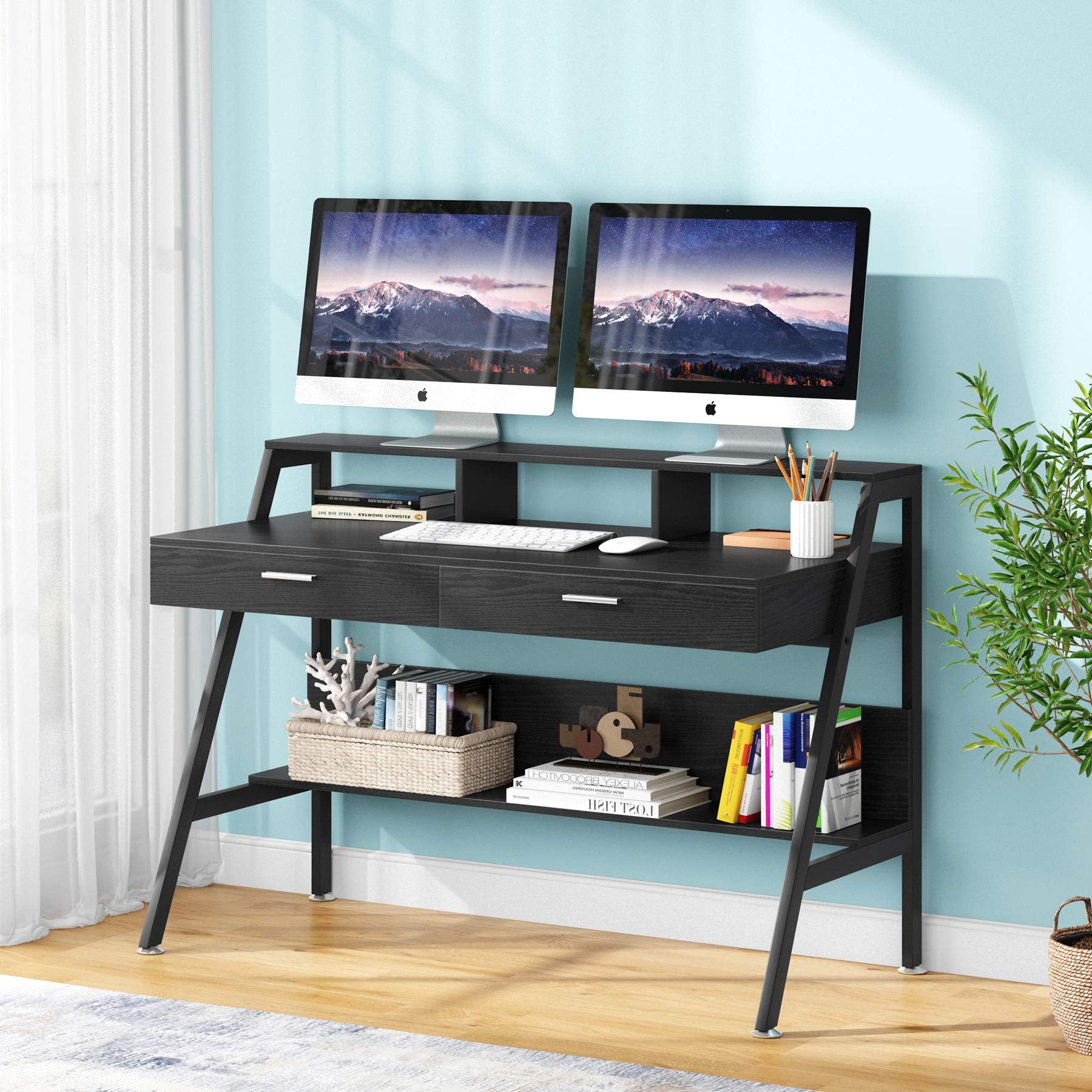 Tribesigns Computer Desk with 2 Drawers, 47 Inch Home Office Desk with