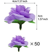 Naler 50 Pcs Purple Stemless Fake Silk Roses,1.6 Artificial Flowers Heads Bulk for Wedding Bouquets Party Birthday Decors