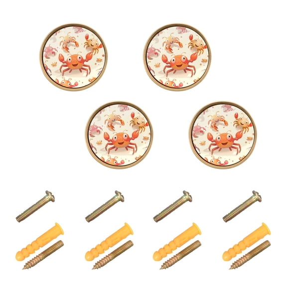 Kitchen Cabinet Knobs Cabinet Handles 1.25 inch Diameter Zinc Alloy Cute Happy Crabs 4 Pack