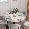 thumbnail image 5 of Watercolor Flowers Round Tablecloth for 36-44 Inch Tables,Fitted Table Cover with Elastic Edge,Spring Floral Butterflies Botanical Beige Waterproof Outdoor Table Cloth Protector for Patio Dinner, 5 of 9