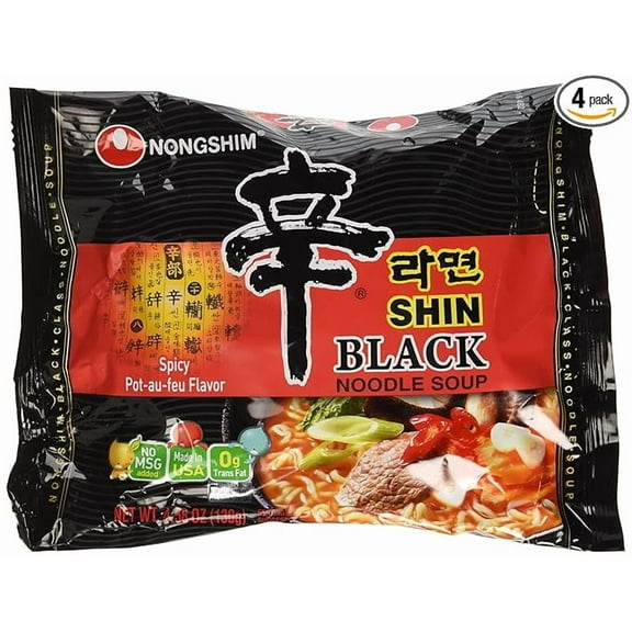 Nongshim Shin Ramyun BLACK - 4.58 Oz 4 Packs (Made in USA) ( Pack of 2 )