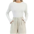 thumbnail image 1 of HAiming Womens Slim Fitted Sweater Long Sleeve Crew Neck Solid Color Blouse Fall Winter Basic Knit Tops, 1 of 5