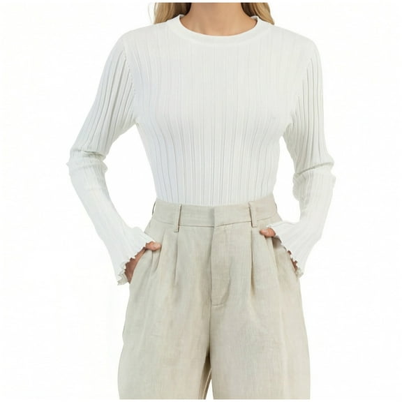 HAiming Womens Slim Fitted Sweater Long Sleeve Crew Neck Solid Color Blouse Fall Winter Basic Knit Tops