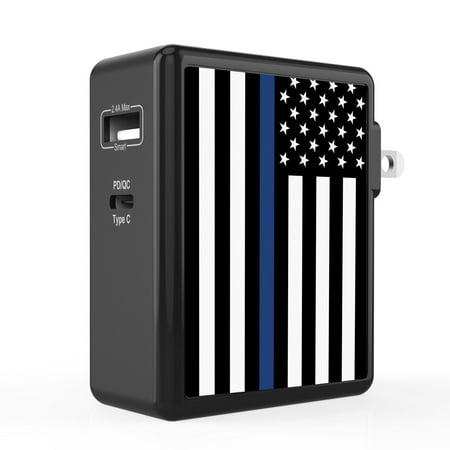 

Infuze 45W Wall Charger for Nokia C100 - 2 Port PD Power Delivery USB-C 2.4A USB-A Power Adapter with Foldable Plug - Thin Blue Line USA Flag