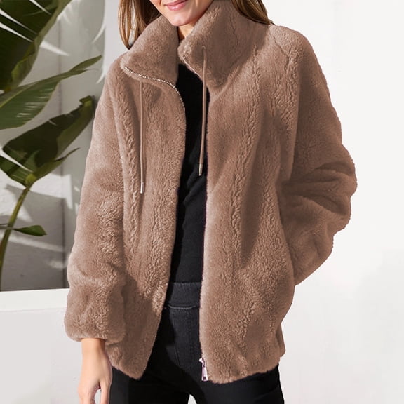 ZHOGXU Women's Hooded Coat Long Sleeve Solid Color Zipper Plush Comfortable Stylish Jacket For Casual Daily Wear Bw2 L