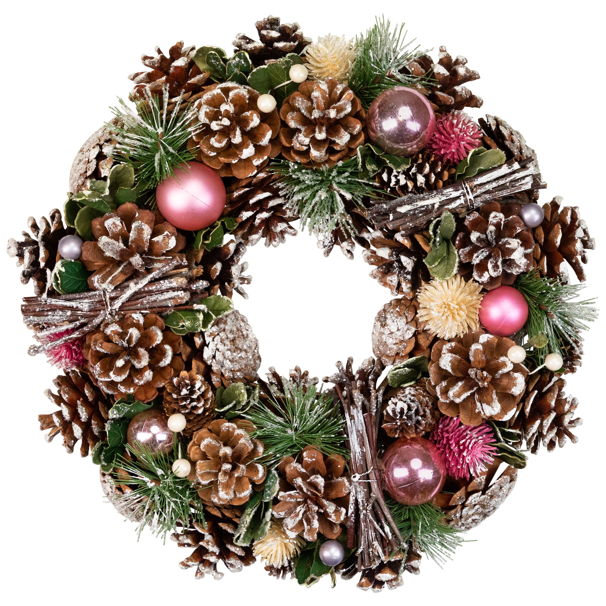 Pinecone Twig and Thistle Small Frosted Artificial Christmas Wreath - 13.5" - Unlit