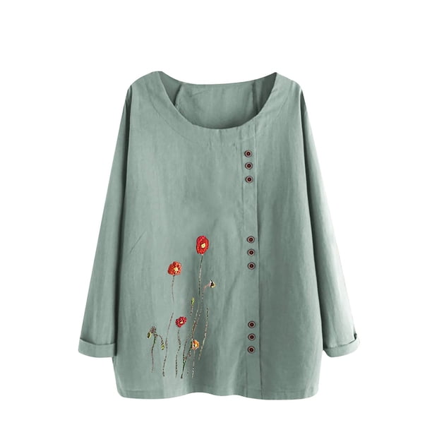 Camiseta de manga larga suelta con cuello redondo estampada a la moda para mujer Pompotops FGAJ3586