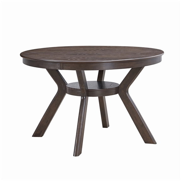 Round Kitchen Table with Trestle Base, Brown Wooden Dining Table for 4-6, Modern Design