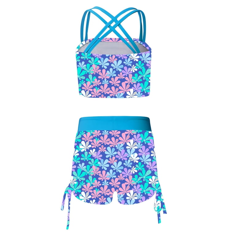 TiaoBug Kids Girl 2 Piece Swimsuit Tankini Sport Workout Set