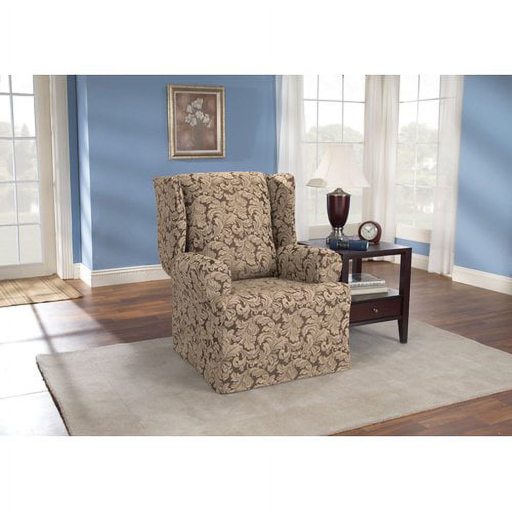 Surefit Scroll Damask Box Cushion Wing Chair One Piece Slipcover, Relaxed Fit, Cotton/Polyester, Machine Washable, Brown - image 4 of 4
