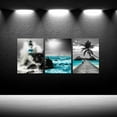 thumbnail image 2 of Hieng 3pcs Seascape Wall Art Canvas - Teal Blue Ocean, Lighthouse, Sailboat, Palm Tree, Black & White Coastal Tropical Pictures,'' Each, Artwork for Home Decor, Bedroom, Bathroom(only canvas), 2 of 6