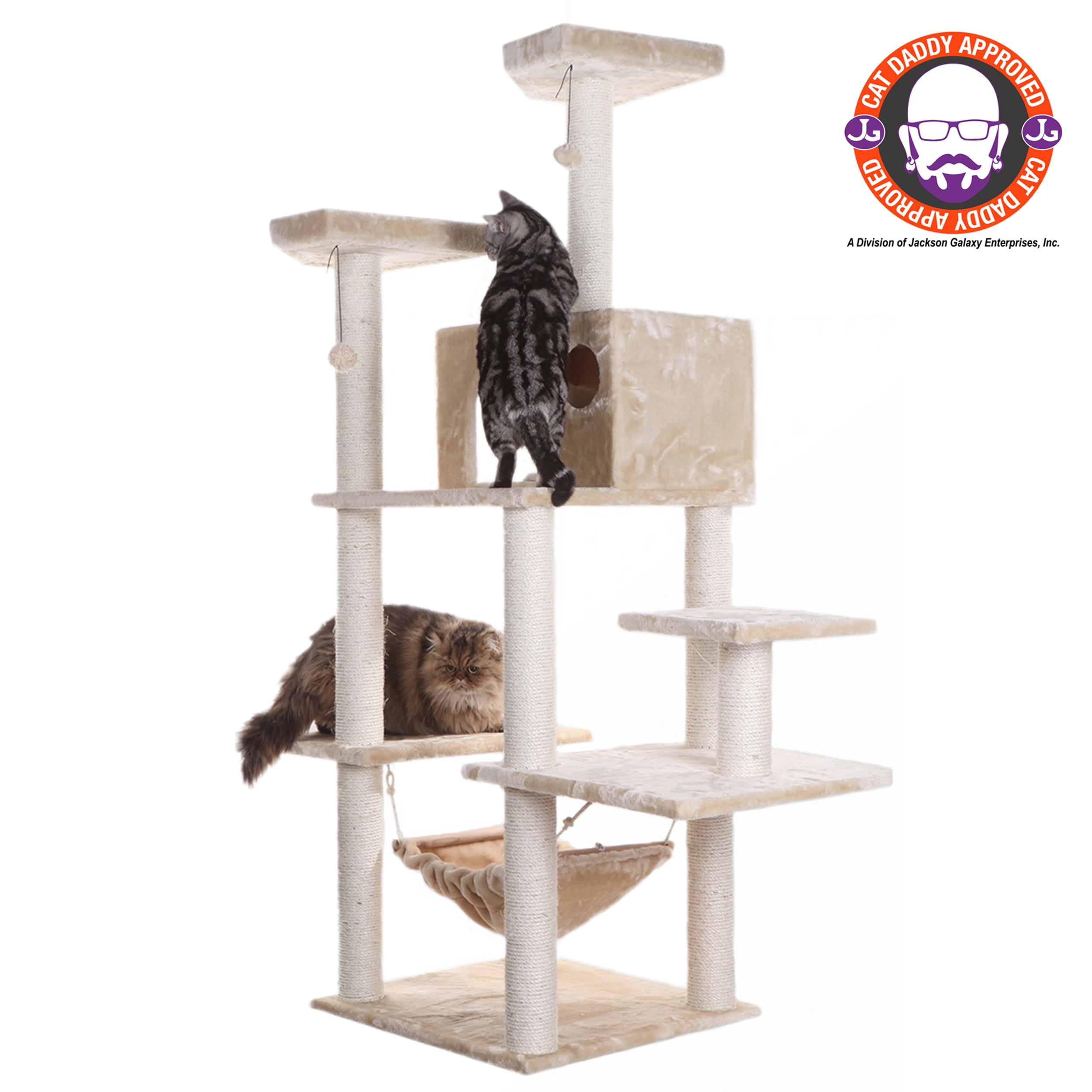 Armarkat 72-in Real Wood Cat Tree & Condo Scratching Post Tower, Beige