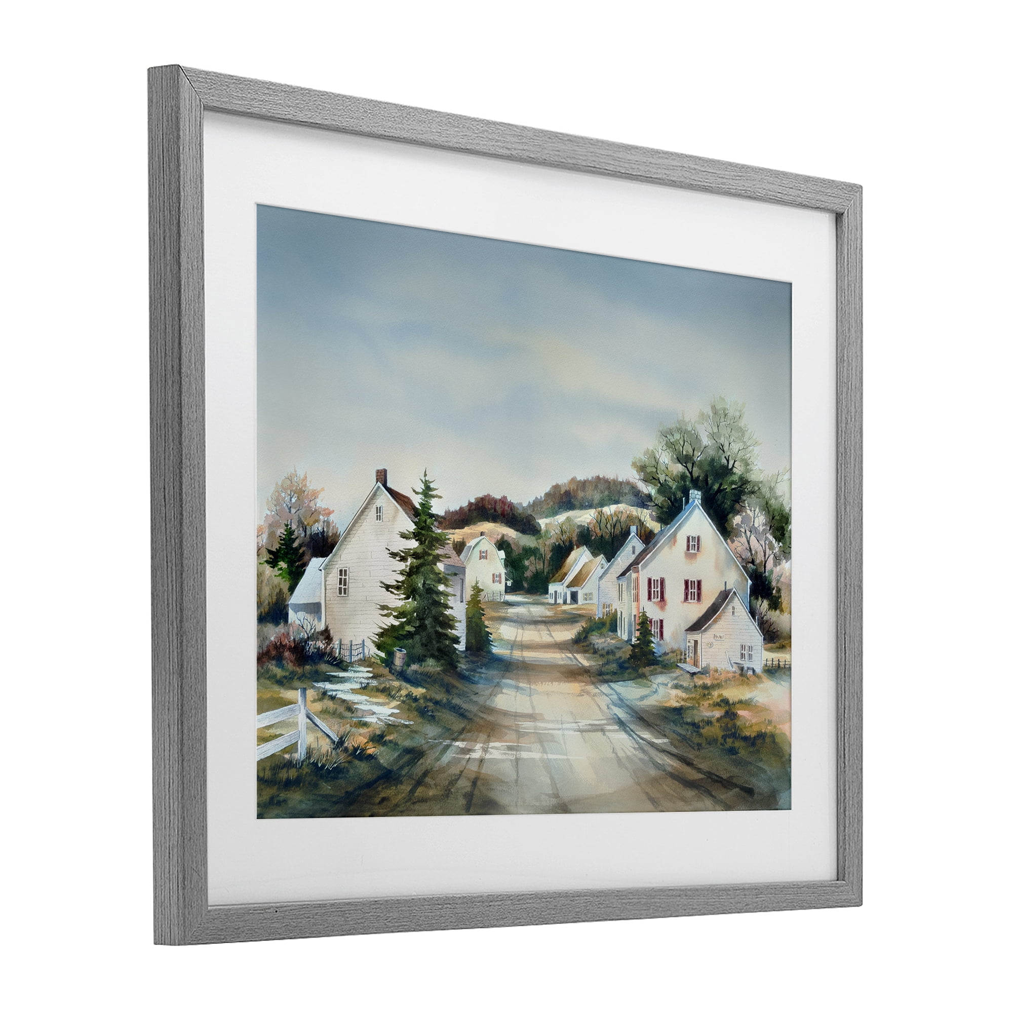 Stupell Industries Tranquil Village Road & Houses Gray Framed Print Under Glass, design by Owen Wexler