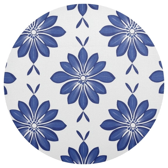 Simple Blue Daisy Floral Pattern PVC Round Grid Placemat Table Mat 1 Pc 15.4" x 15.4"