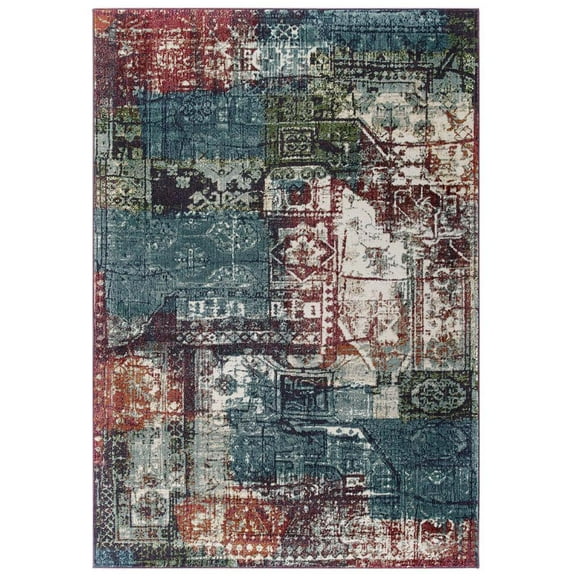 Modway Tribute 94.5x122" Elowen Vintage Mosaic Area Rug in Multi-Color
