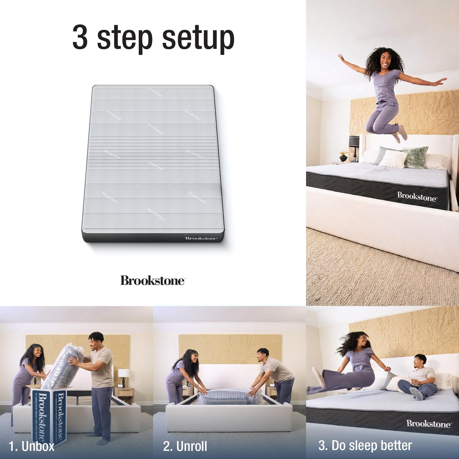 Brookstone 10" Lumbar Relief Hybrid Mattress, Queen, Medium Firm, Zoned Lumbar Support, Breathable Cooling Cover, Fiberglass Free, Mattress in a Box