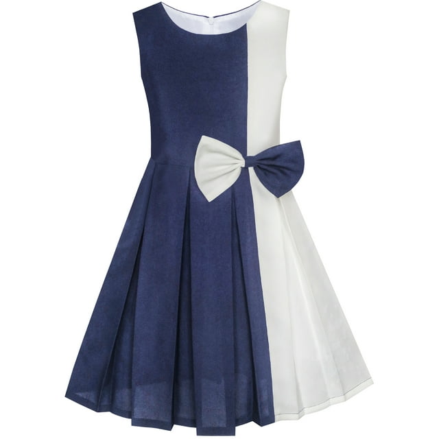 Girls Dress Color Block Contrast Bow Tie Everyday Party 8 Years