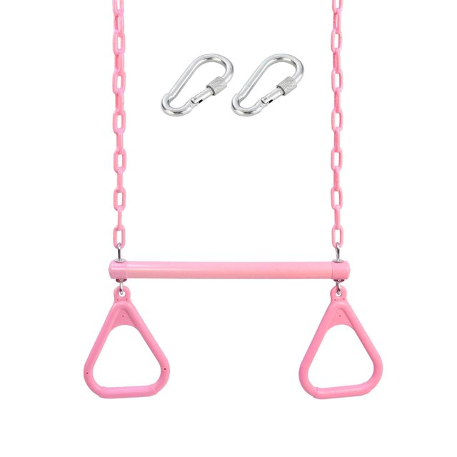 18" Pink Trapeze Swing Bar Rings 48" Heavy Duty Plastic Coated Chains Swing Set Accessories Playgrou multicolor