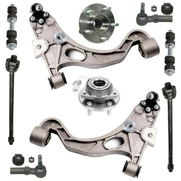 10 Pc Suspension Kit Lower Control Arm Inner Outer Tie Rod Ends Wheel Bearing and Hub Assembly Fits select: 2000-2005 BUICK LESABRE, 2004 CADILLAC PROFESSIONAL CHASSIS