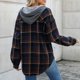 thumbnail image 4 of Camisa con capucha para mujer Estilo a cuadros Manga larga con botones Chaqueta con capucha de fibra de poliéster para mujer para citas en la oficina Calle Azul XL, 4 of 6