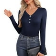 thumbnail image 5 of Ltctricy Thermal Shirts for Women Long Sleeve V Neck Quarter Button Slim T-Shirts Base Layer Tops Soft Casual Undershirts(Navy,Small), 5 of 7