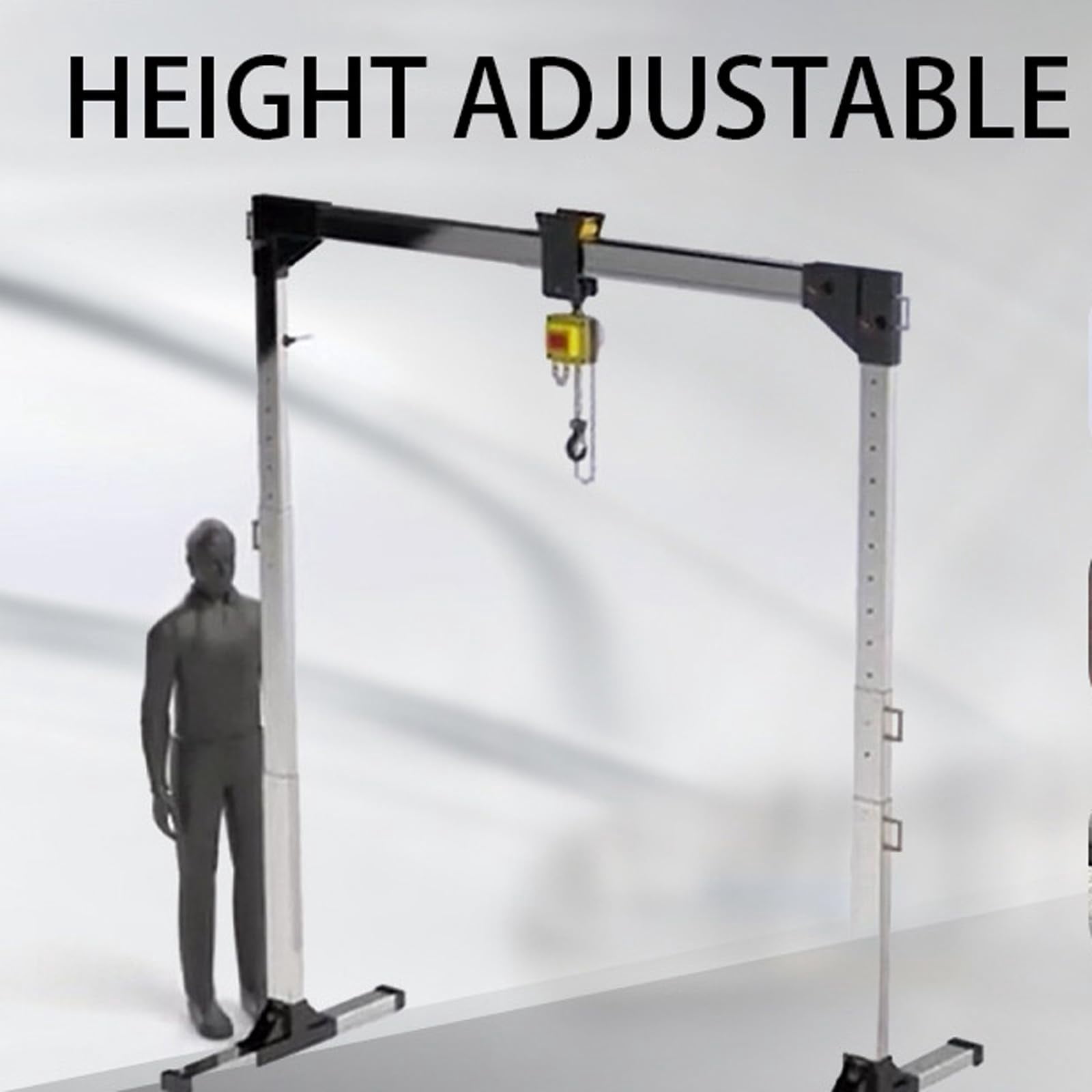 Portable Aluminum Gantry Crane, 1100 lbs Capacity Adjustable Shop Lift Hoist, 4.9-9.5 ft Height & 5.3-7.5 ft Beam Width, 2-Post Mobile Lifting System for Garage, Workshop, and Auto Repair