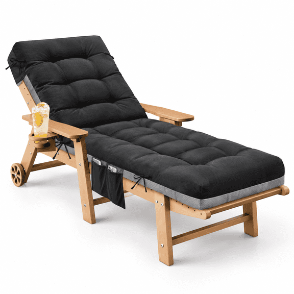Black 1 Pack Outdoor Lounge Chair Cushion Waterproof Patio Chaise Replacement Cushion