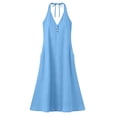 thumbnail image 5 of Gamivast Dresses for Women Linen Halter V-Neck Sleeveless Maxi Dress with Pockets Casual Loose Fit Button Front Summer Beach Vacation Dress Blue XXL, 5 of 7