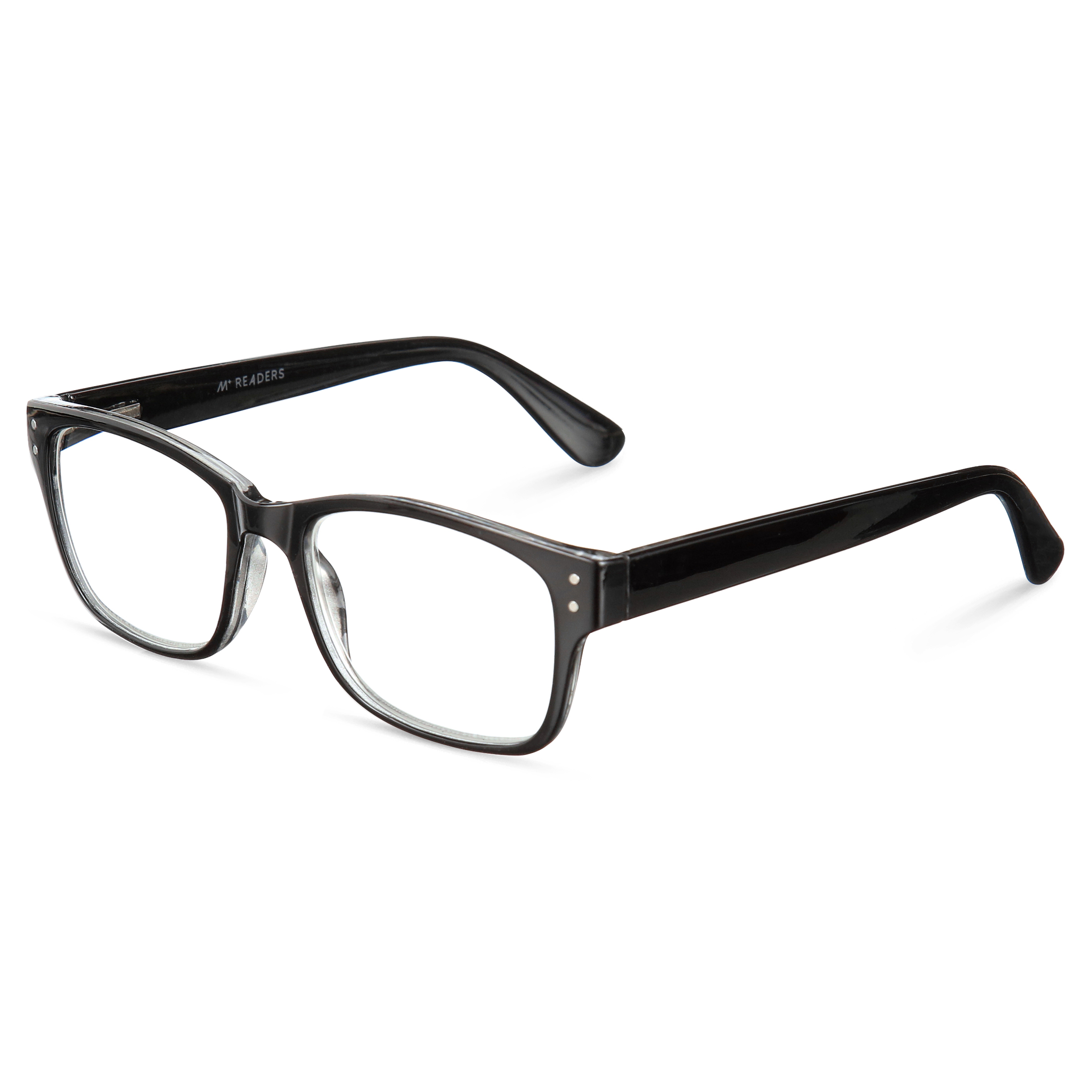M+ Men's Ash +1.50 Rectangle Reading Glasses with Case, Black Matte