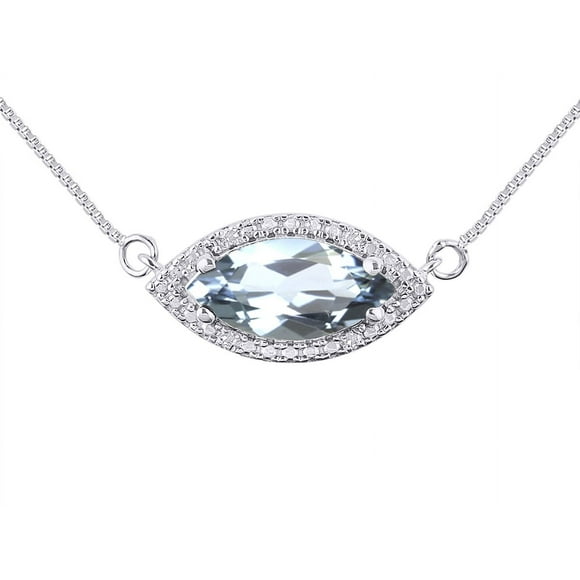 RYLOS Necklace White Gold 14K Lucky Eye Necklace Marquise Gemstone &  Diamonds Pendant 18" Chain 12X6MM Aquamarine March Birthstone Womens Jewelry Gold Necklace
