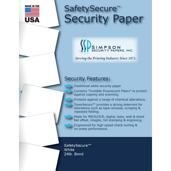 SafetySecure White Security Paper 8.5 x 11, 500 Sheets by Simpson Security Papers