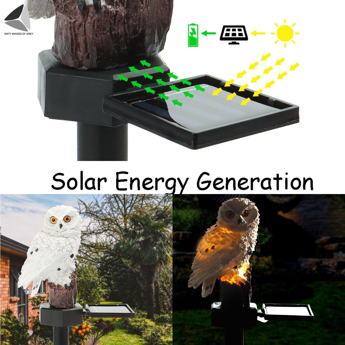 PULLIMORE 4 Packs Owl Solar Power Lights Waterproof Animals Lamp Lawn Nightlight for Garden Yard Path Outdoor Decor