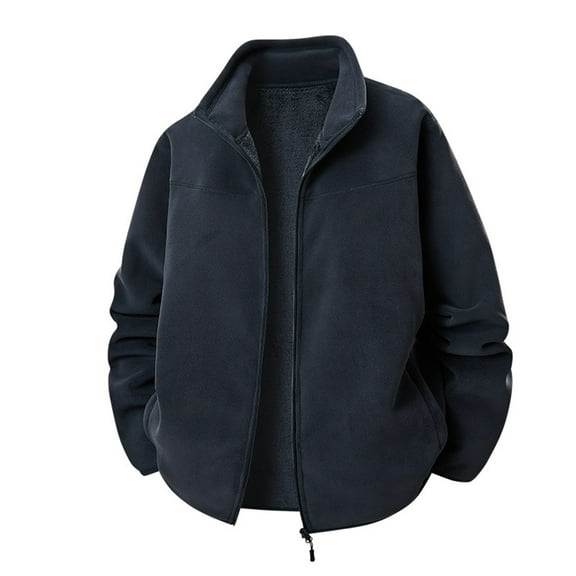 WRKEKC Mens Jacket Solid Color Fleece Shearling Lined Zip Up Pockets Stand Collar Long Sleeve Thickened Casual Outerwear for Men