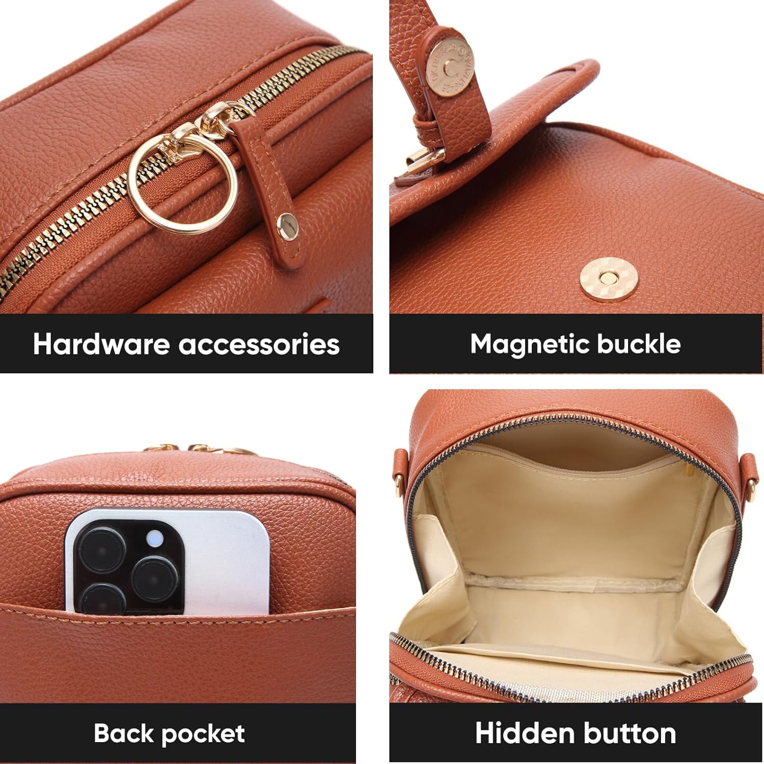 Leather Crossbody Bags for Women Anti-Theft Vegan Purse with Card Slots, Travel Shoulder Bag, Waterproof Crossbody Purse